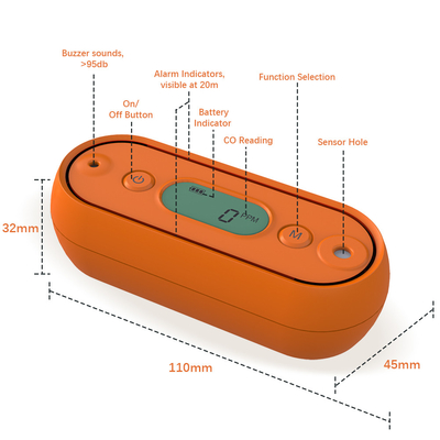 Détecteur portable compact d' alarme au monoxyde de carbone avec affichage numérique 125g