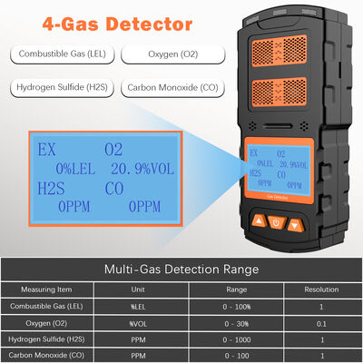 Détecteur de 4 gaz portable EX CO O2 H2S Moniteur multi-gaz Affichage LCD résistant à l'explosion Alarme de vibration acoustique en gros