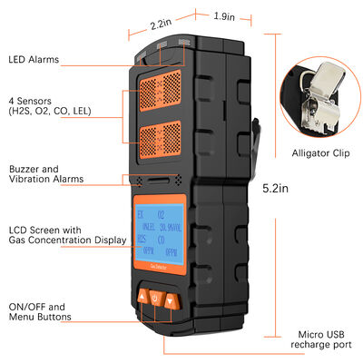 Un bon prix. Moniteur de gaz 4-en-1 polyvalent pour les égouts, les mines, le pétrole et les laboratoires | Détecteur de fuite de gaz portable LEL O2 H2S CO haute sensibilité en ligne
